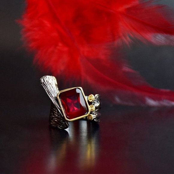 Gold Plated Red Personality Ring - Picture 14 of 17